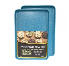 casaWare 2pc Ultimate Commercial Weight 15 x 10 x 1인치 쿠키 시트 세트(파란색 화강암): 가정 및 주방