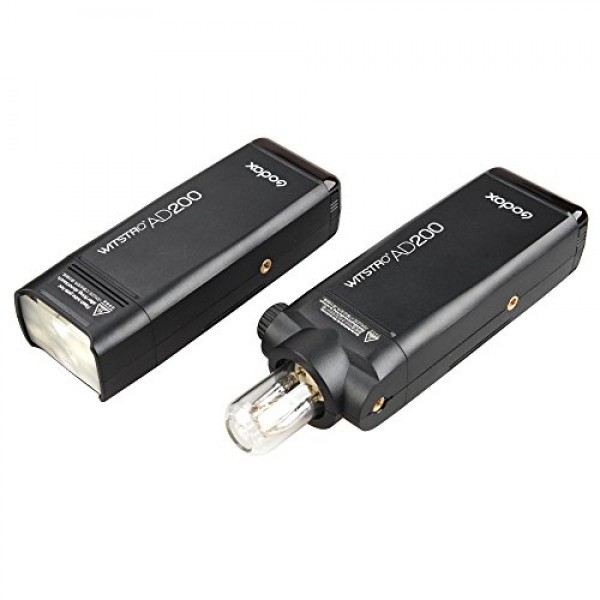 Godox AD200 키트 200Ws 2.4G TTL 플래시 스트로브 1/8000 HSS 무선 모노라이트(2900mAh Lithimu 배터리 포함) 및 베어 벌브/스피드라이트 프레넬 플래시 헤드, EACHSHOT 클리닝 천 포함 