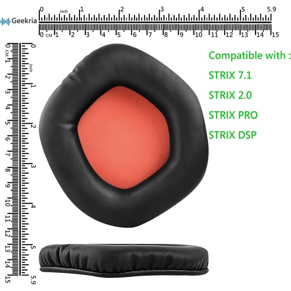 Asus STRIX 7.1, STRIX 2.0, STRIX PRO, STRIX DSP 헤드폰 이어패드 헤드셋 이어컵 수리 부품(검은색)용 Geekria QuickFit 단백질 가죽 교체용 이어패드