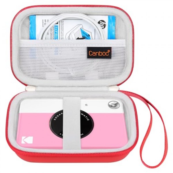 KODAK Printomatic 디지털 즉석 인쇄 카메라용 Canboc 하드 휴대용 케이스, 인화지용 메쉬 백, 케이블, 빨간색