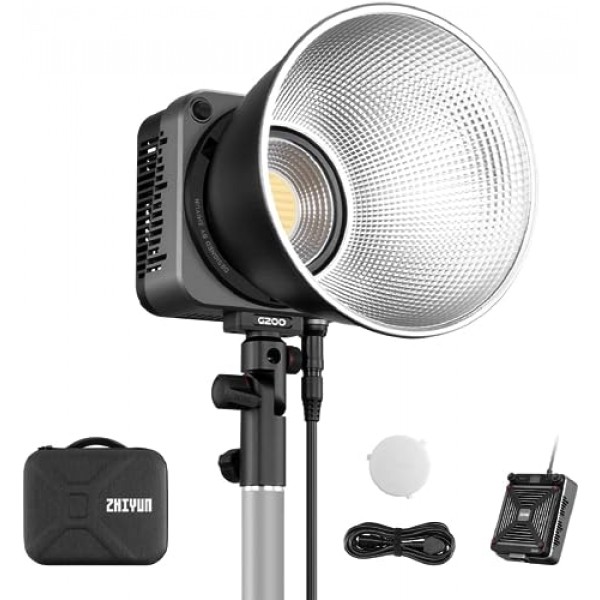 ZHIYUN Molus G200 [공식] 비디오 조명 200W, Bowens 마운트가 있는 COB LED 비디오 조명, 61500Lux / 2700 ~ 6500K / CRI≥95 / TLCI≥97 / 앱 제어, 매우 조용한 비디오/사진의 이중 컬러 스