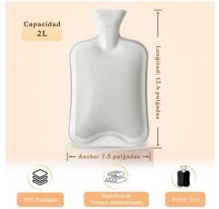 3 in 1 Leakproof Hot Water Bottle with Cover, 2L Portable Large Hot Water Bottles with Hot Water Bottle Cover 푹신하고 천연 고무, 최대 4-6시간 따뜻함, 성인과 어린이를 위한 크리스마스 핸드 