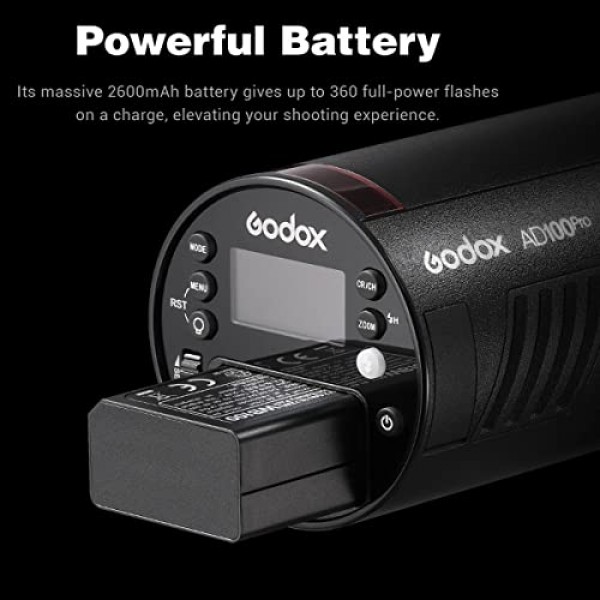 Godox AD100 Pro AD100Pro Godox 플래시, Canon Sony Nikon Fujifilm Fuji Olympus Pentax 카메라, 100Ws 2.4G TTL HSS 1/8000s,7.2V/2600mAh 리튬 이온 배터리, 360 최대 전력 플래시, 0.01-1.5s 재활용 시간