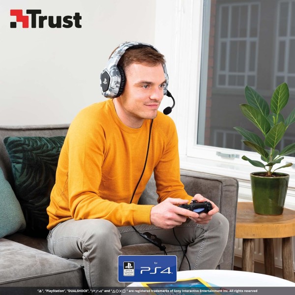 Trust Gaming Headset GXT 488 Forze-G - Playstation 공식 라이선스 - PS4 및 PS5 헤드셋(접이식 마이크 포함) 및 조절식 헤드밴드, 3.5mm, 오버이어 헤드폰(케이블 포함) - 그레이 Forze 유