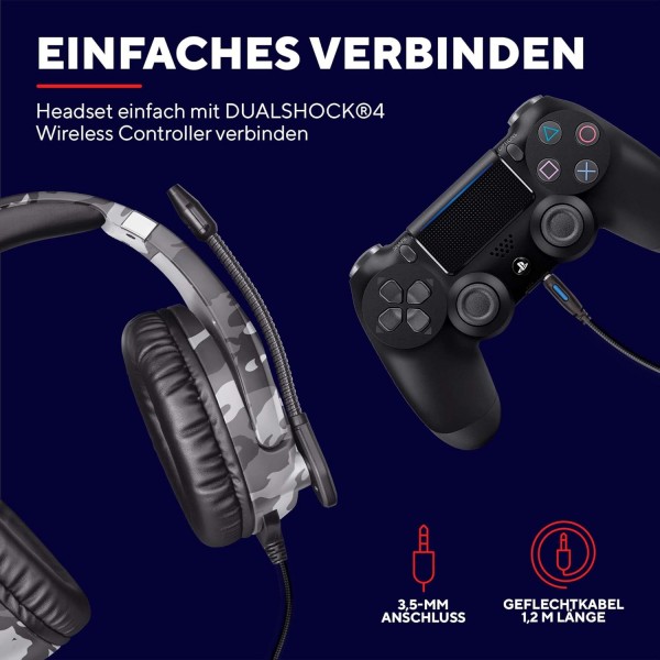 Trust Gaming Headset GXT 488 Forze-G - Playstation 공식 라이선스 - PS4 및 PS5 헤드셋(접이식 마이크 포함) 및 조절식 헤드밴드, 3.5mm, 오버이어 헤드폰(케이블 포함) - 그레이 Forze 유