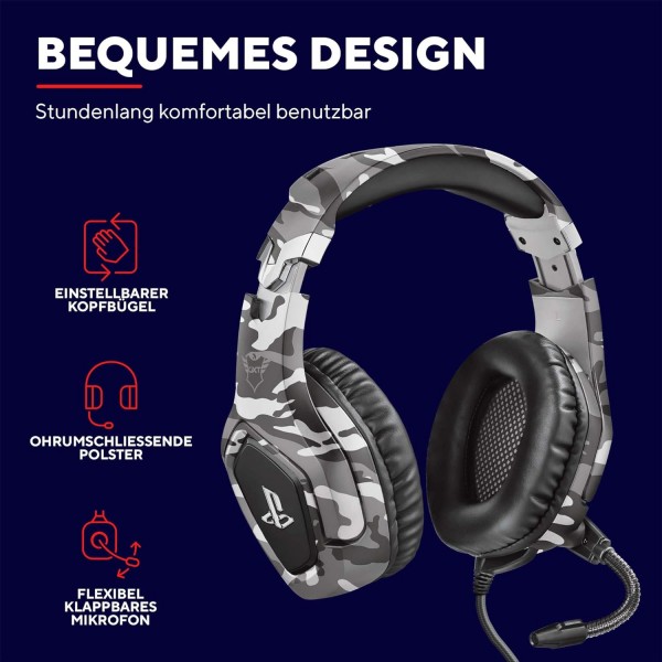 Trust Gaming Headset GXT 488 Forze-G - Playstation 공식 라이선스 - PS4 및 PS5 헤드셋(접이식 마이크 포함) 및 조절식 헤드밴드, 3.5mm, 오버이어 헤드폰(케이블 포함) - 그레이 Forze 유