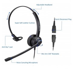 탁상 전화기 휴대 전화 PC 노트북용 2.5mm 및 3.5mm 커넥터가 있는 전화 헤드셋, 마이크가 있는 모노 콜센터 사무실 헤드셋 Panasonic AT&T용 소음 제거 Polycom 모노 M60911용 Vtech