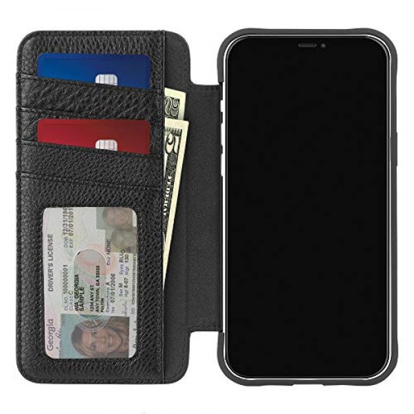 Case-Mate - 튼튼한 가죽 지갑 폴리오 - iPhone 12 및 iPhone 12 Pro(5G)용 케이스 - 카드 4개 + 현금 수납 - 6.1인치 - 블랙