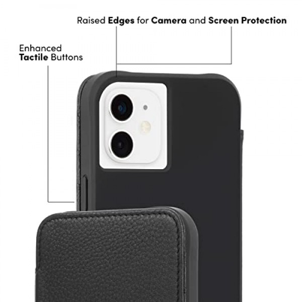 Case-Mate - 튼튼한 가죽 지갑 폴리오 - iPhone 12 및 iPhone 12 Pro(5G)용 케이스 - 카드 4개 + 현금 수납 - 6.1인치 - 블랙