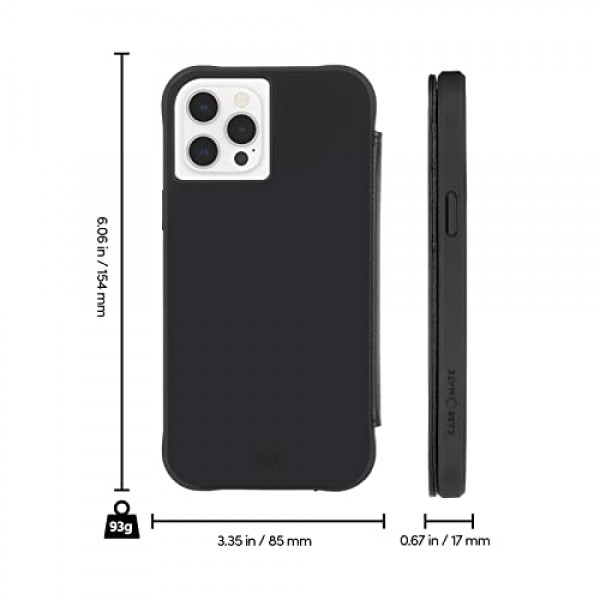 Case-Mate - 튼튼한 가죽 지갑 폴리오 - iPhone 12 및 iPhone 12 Pro(5G)용 케이스 - 카드 4개 + 현금 수납 - 6.1인치 - 블랙