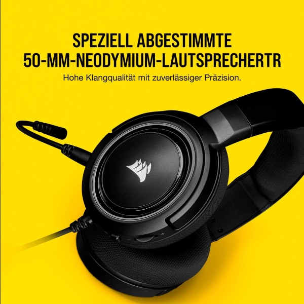 Corsair HS35 스테레오 게임용 헤드셋(50mm 네오디뮴 스피커, 탈착식 단방향 마이크, 깃털처럼 가벼운 디자인, PC, Xbox One, PS4, Nintendo Switch 및 모바일 장치용) 카본 블랙