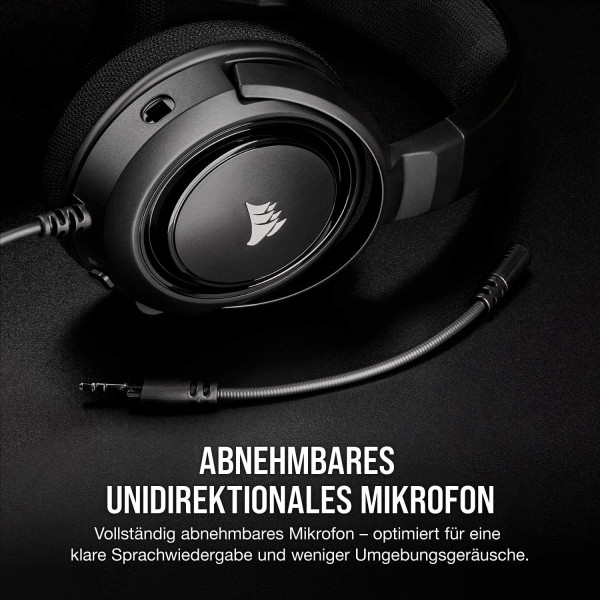 Corsair HS35 스테레오 게임용 헤드셋(50mm 네오디뮴 스피커, 탈착식 단방향 마이크, 깃털처럼 가벼운 디자인, PC, Xbox One, PS4, Nintendo Switch 및 모바일 장치용) 카본 블랙