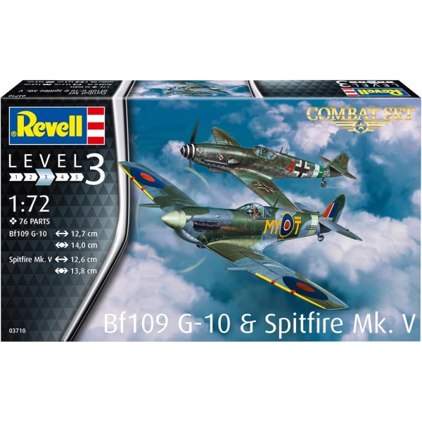 Revell 모델 키트 Combat Set Bf109G-10 및 Spitfire Mk.V I 상세한 복제본 I 스케일 1:72 I 정통 데칼 및 구성 요소 I 10세 이상의 모델 제작자에게 적합