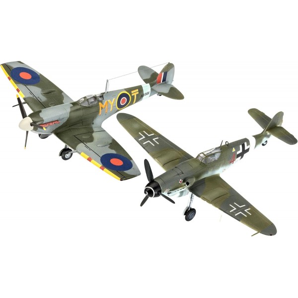 Revell 모델 키트 Combat Set Bf109G-10 및 Spitfire Mk.V I 상세한 복제본 I 스케일 1:72 I 정통 데칼 및 구성 요소 I 10세 이상의 모델 제작자에게 적합