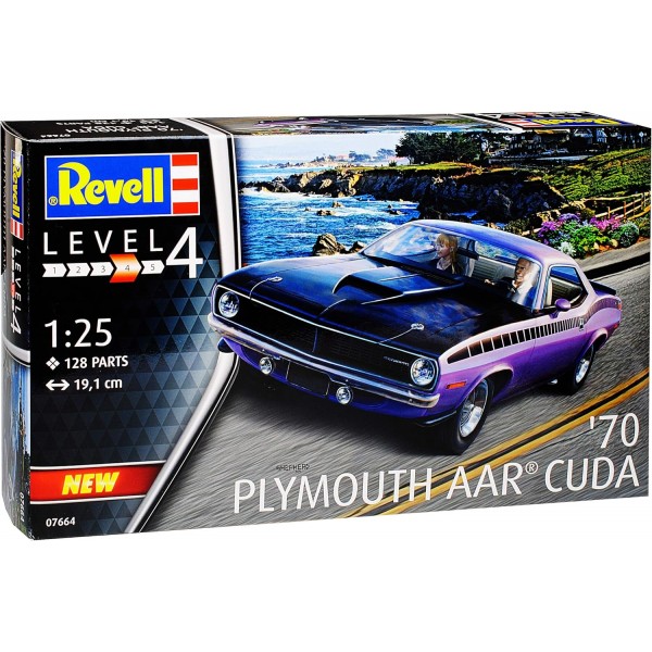 Plymouth AAR Hemi Cuda Barracuda Coupe Violet 3rd Generation 1970-1974 07664 키트 1/25 1/24 Revell 모델 자동차 번호판 포함 개별 번호판 포함