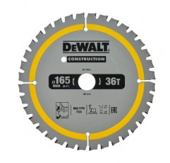 무선 휴대용 원형 톱 DT1950용 Dewalt Construction 원형 톱날(165/20mm 36WZ, 20° 톱니 각도, 1.5mm 절단 폭, 미세 절단 및 알루미늄용, 못이 있는 목재 톱질용 네일 터프 포함)
