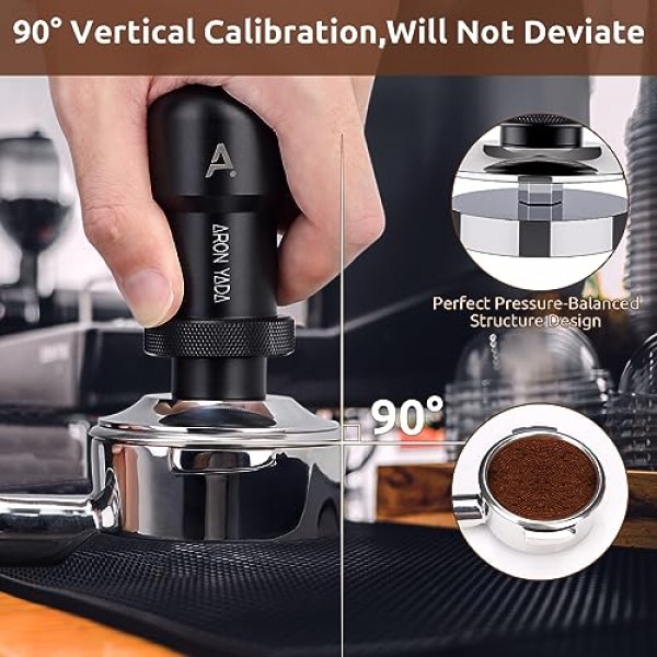 53mm 에스프레소 탬퍼는 54mm Breville 시리즈 포터필터 바구니, 실리콘 매트가 있는 커피 탬퍼, 듀얼 스프링이 있는 30LB 자동 보정 탬퍼, 100% 스테인레스 스틸 플랫 베이스