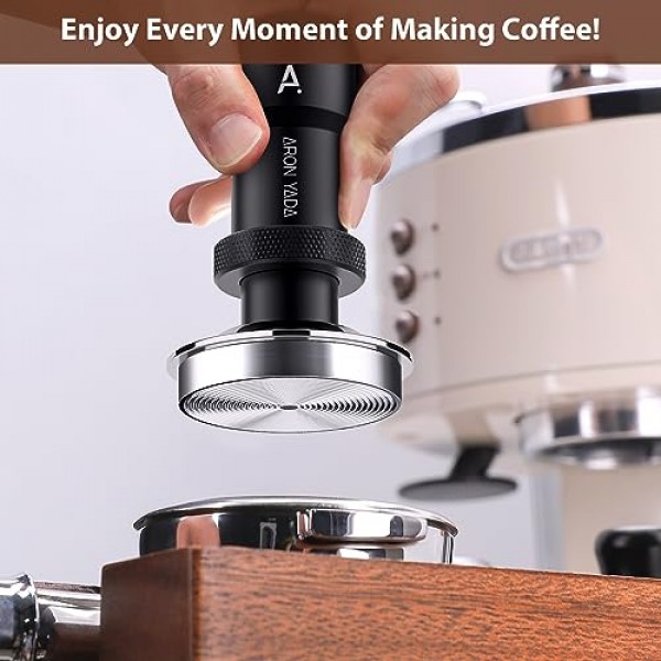 53mm 에스프레소 탬퍼는 54mm Breville 시리즈 포터필터 바구니, 실리콘 매트가 있는 커피 탬퍼, 듀얼 스프링이 있는 30LB 자동 보정 탬퍼, 100% 스테인레스 스틸 플랫 베이스