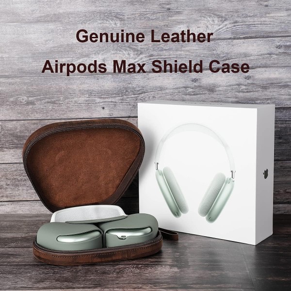 Airpods Max 용 Hiram 수제 정품 가죽 케이스, 헤드폰 용 여행용 휴대용 케이스, 내구성있는 여행용 보관 가방 커피