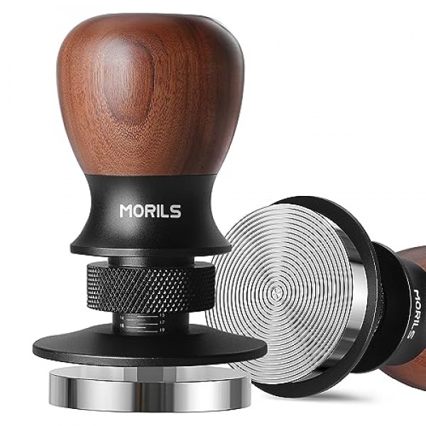에스프레소 탬퍼 53.3mm, MORILS 호두나무 커피 탬퍼, 깊이 조절 가능, 스테인리스 스틸 베이스, 모든 53.3mm 54mm 포터필터에 적합, 에스프레소 액세서리