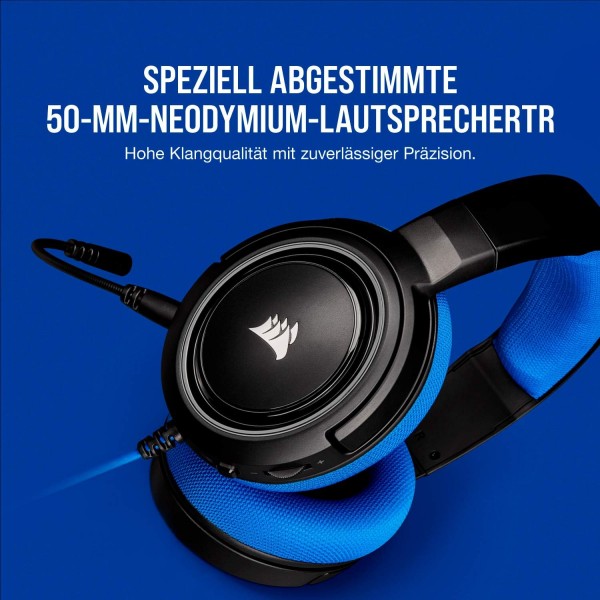 Corsair HS35 스테레오 게임용 헤드셋(50mm 네오디뮴 스피커, 탈착식 단방향 마이크, 깃털처럼 가벼운 디자인, Xbox One, PS4, Nintendo Switch 및 모바일 장치용) 파란색