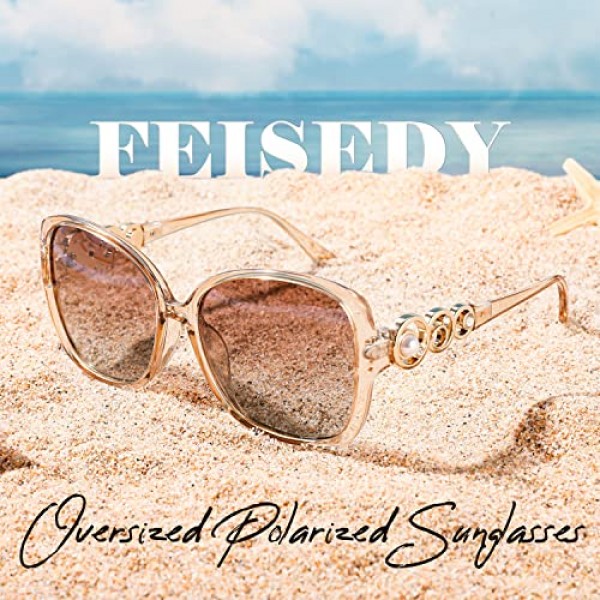 FEISEDY B2821 진주 상감 및 UV400 보호 기능이 있는 여성용 편광 대형 빈티지 70년대 80년대 안경