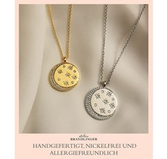 Brandlinger ® 별과 큐빅 지르코니아 펜던트 문 체인이 있는 여성용 목걸이 스톤 주얼리 여성용 18 캐럿 금 도금 실버 및 골드 여성용 및 여아 사이즈 펜던트 체인 18 mm, 골