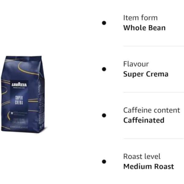 Lavazza 슈퍼 크레마 홀빈 에스프레소 커피, 2.2파운드 백, 진공 포장