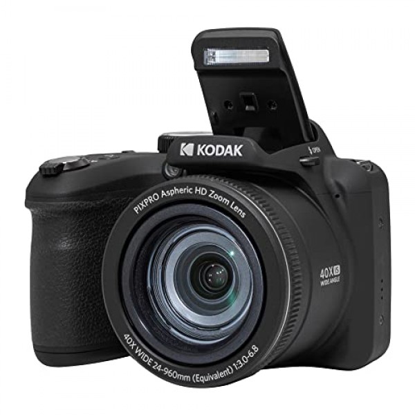 KODAK PIXPRO AZ405-BK 20MP 디지털 카메라 40X 광학 줌 24mm 광각 렌즈 광학 이미지 안정화 1080P 풀 HD 비디오 3인치 LCD 브이로그 카메라(블랙)