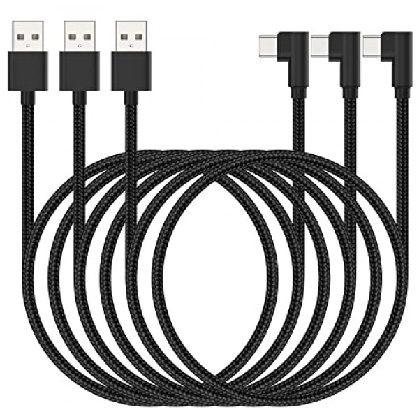 6.6피트 직각 USB C 케이블 고속 충전, 3팩 90도 USB A - USB 유형 C 코드 긴 3A 삼성 갤럭시 노트 10 S9 S10 S20 S21 Google Pixel 4a 5g LG Stylo 6 5 V60과 호환 가능