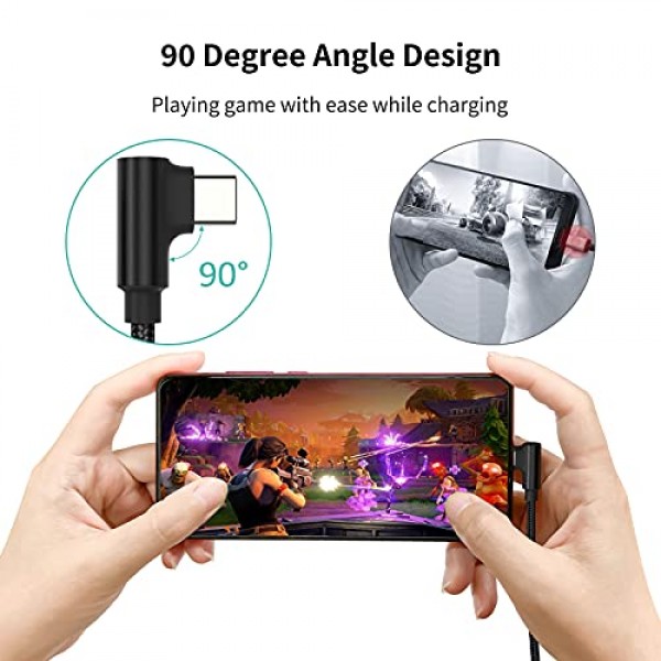 6.6피트 직각 USB C 케이블 고속 충전, 3팩 90도 USB A - USB 유형 C 코드 긴 3A 삼성 갤럭시 노트 10 S9 S10 S20 S21 Google Pixel 4a 5g LG Stylo 6 5 V60과 호환 가능