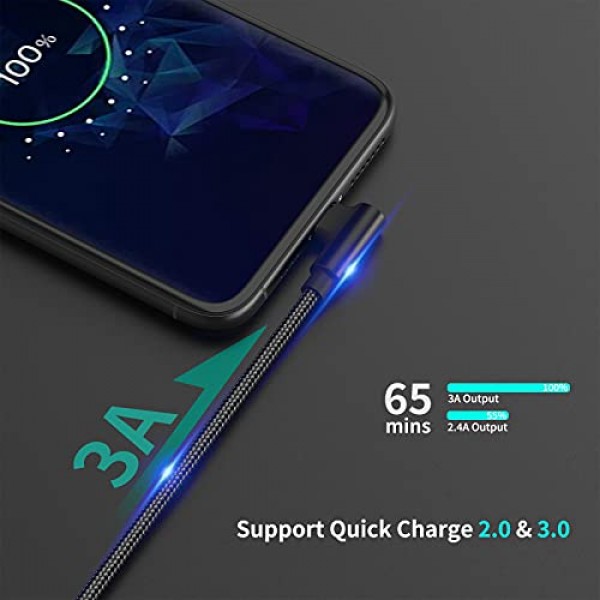 6.6피트 직각 USB C 케이블 고속 충전, 3팩 90도 USB A - USB 유형 C 코드 긴 3A 삼성 갤럭시 노트 10 S9 S10 S20 S21 Google Pixel 4a 5g LG Stylo 6 5 V60과 호환 가능