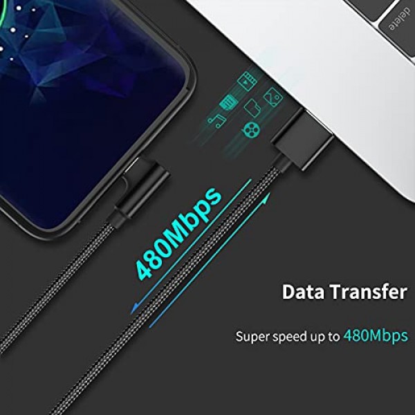 6.6피트 직각 USB C 케이블 고속 충전, 3팩 90도 USB A - USB 유형 C 코드 긴 3A 삼성 갤럭시 노트 10 S9 S10 S20 S21 Google Pixel 4a 5g LG Stylo 6 5 V60과 호환 가능