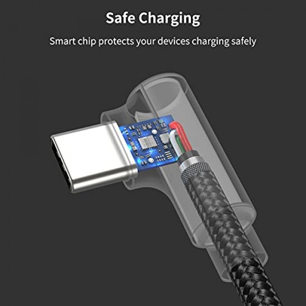 6.6피트 직각 USB C 케이블 고속 충전, 3팩 90도 USB A - USB 유형 C 코드 긴 3A 삼성 갤럭시 노트 10 S9 S10 S20 S21 Google Pixel 4a 5g LG Stylo 6 5 V60과 호환 가능