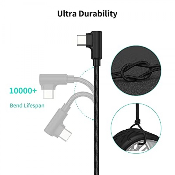 6.6피트 직각 USB C 케이블 고속 충전, 3팩 90도 USB A - USB 유형 C 코드 긴 3A 삼성 갤럭시 노트 10 S9 S10 S20 S21 Google Pixel 4a 5g LG Stylo 6 5 V60과 호환 가능