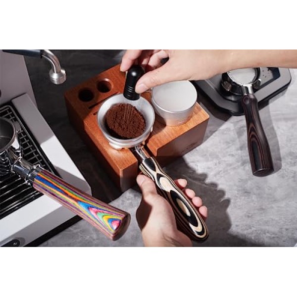 IKAPE 커피 제품, 51mm Delonghi EC0680, EC0685, SMEG 및 EUPA 커피 머신과 호환되는 51mm 바닥 없는 네이키드 포터필터(14g 용량 필터 바구니 포함)(다채로운)