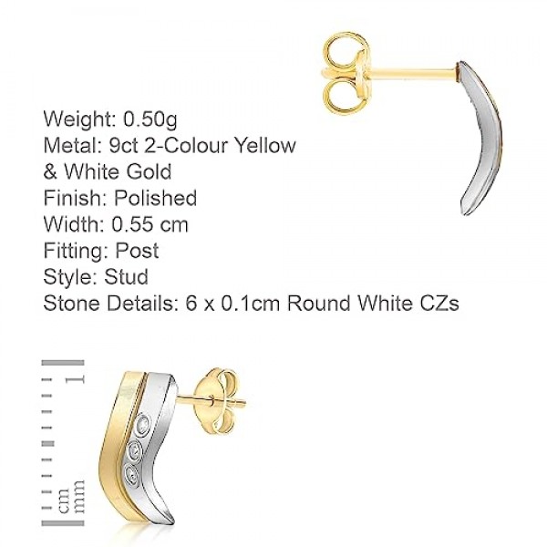 Carissima 골드 여성용 이어 스터드 Cubic 2 Band 375 Bicolor Zirconia transparent round cut - 2.58.9919