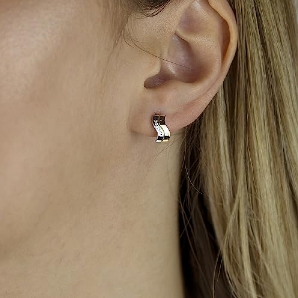 Carissima 골드 여성용 이어 스터드 Cubic 2 Band 375 Bicolor Zirconia transparent round cut - 2.58.9919