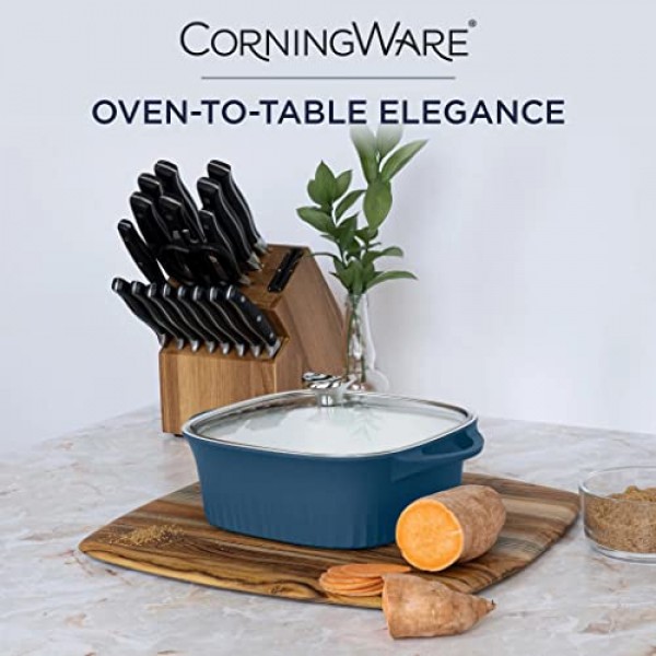CorningWare, 뚜껑이 있는 붙지 않는 3.2쿼트 QuickHeat 로스터, 경량 로스터, 고른 열 요리를 위한 세라믹 붙지 않는 내부 코팅, 프랑스 해군