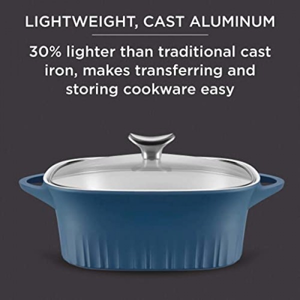 CorningWare, 뚜껑이 있는 붙지 않는 3.2쿼트 QuickHeat 로스터, 경량 로스터, 고른 열 요리를 위한 세라믹 붙지 않는 내부 코팅, 프랑스 해군