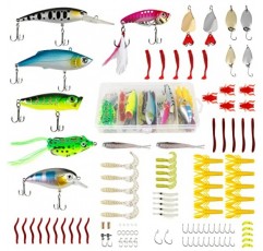 XiYee 109 조각 낚시 미끼 세트 Wobbler Spinner Baits 낚시 숟가락 Topwater Frog Swimbaits 고무 벌레 장치 낚시 후크를 포함한 낚시 상자 포함
