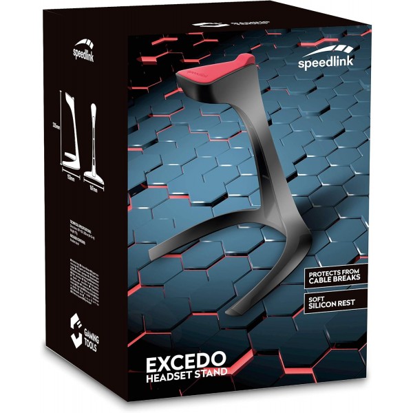 HyperX HX-HSCA-RD Cloud Alpha - 인라인 오디오 제어 및 Speedlink EXCEDO 게임용 헤드셋 스탠드가 있는 게임용 헤드폰 - 헤드폰 및 헤드셋용 스탠드 - 하단 및 실리콘 패드, 검정색