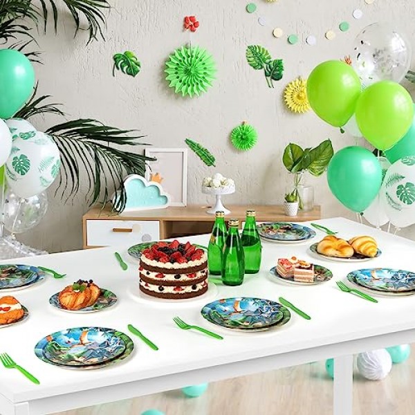 DECORLIFE 공룡 접시는 24, 9'' 저녁 식사 접시 및 7'' 디저트 접시 세트, 소년을 위한 공룡 생일 파티 장식 용품, 48개를 제공합니다.