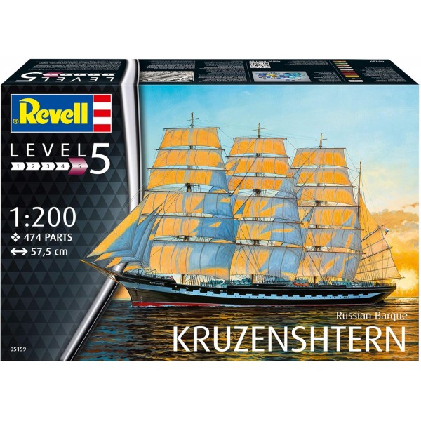 Revell Revell_05159 5159 올해의 모델, 범선, 선박 모델, 57.5 cm 14 모델 키트 Russian Barque KRUZENSHTERN, 축척 1:200, 레벨 5, 멀티컬러