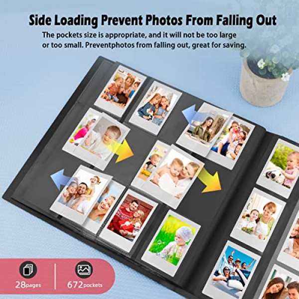 Fujifilm Instax Mini 카메라용 672 포켓 앨범, Fujifilm Instax Mini 12 9 40 Evo LiPlay 즉석 필름 카메라용 사진 앨범, Polaroid Snap Z2300 PIC-300 카메라용(검은색)