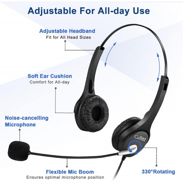 Polycom VVX310 VVX410 VVX411 Mitel 5220 5312 5320 AVAYA 1408 1416 9508 Shoretel NEC BT Converse 2300 유선 데스크용 마이크 소음 차단 전화 헤드셋이 있는 RJ9 전화 헤드셋