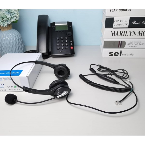 Polycom VVX310 VVX410 VVX411 Mitel 5220 5312 5320 AVAYA 1408 1416 9508 Shoretel NEC BT Converse 2300 유선 데스크용 마이크 소음 차단 전화 헤드셋이 있는 RJ9 전화 헤드셋