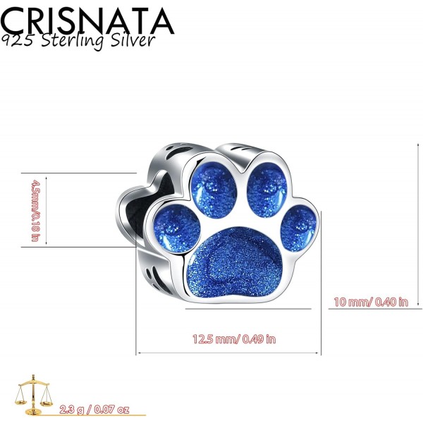 I Love My Pet Theme Charm-Rose Gold Plated, Enamel 925 Sterling Silver Dog Paw Print Dice Beads, 맞는 European Animal Charms Bracelet, Gifts for Mum/Daughter/Son/Grandmother Blue Enamel Paw Print Charm
