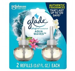 Glade 플러그인 리필용 공기 청정제, 가정 및 욕실용 향 및 에센셜 오일, 아쿠아 웨이브, 1.34 Fl Oz, 2개