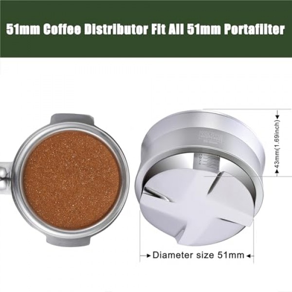 YOLOYO 51mm 커피 중력 분배기, 중력 적응형 에스프레소 분배기는 모든 51mm 에스프레소 포터필터에 적합, 100% 스테인레스 스틸 베이스가 있는 셀프 레벨링 에스프레소 레